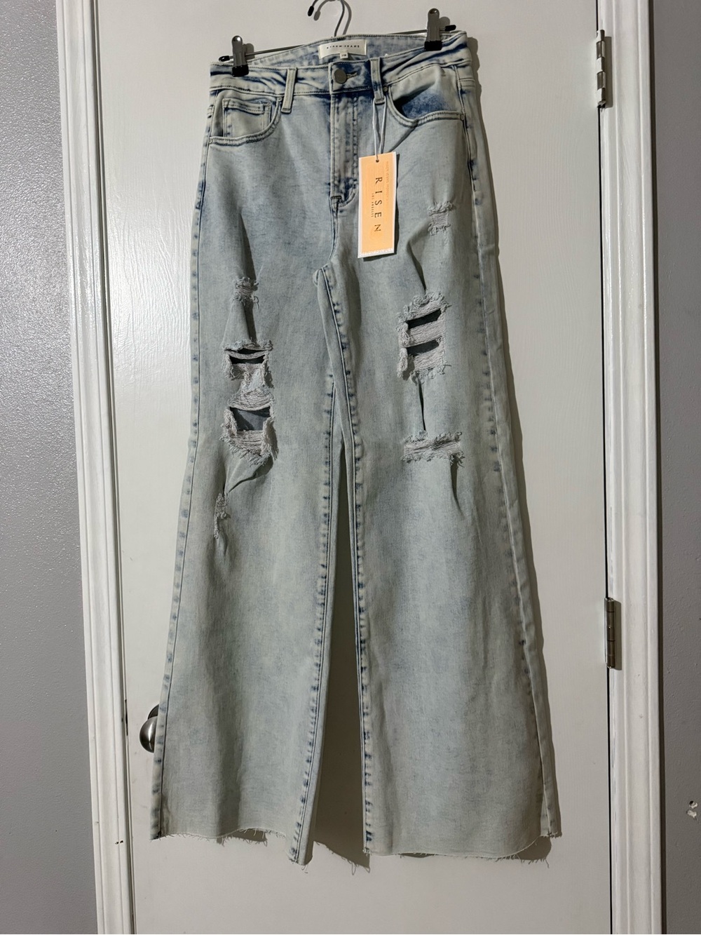 Risen Light Blue Distressed Wide-Leg Jeans - Women's